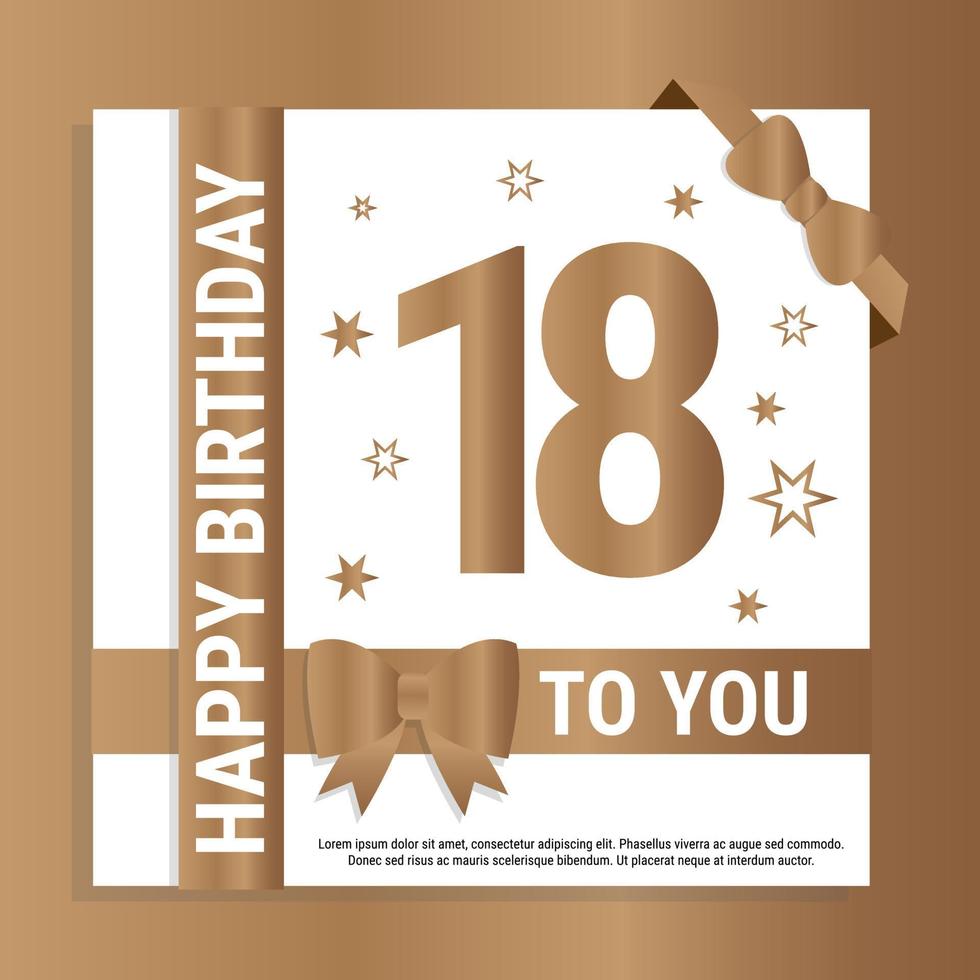 contento 18 ° compleanno. oro numeri e luccicante oro nastri. festivo sfondo. decorazione per festa evento, saluto carta e invito, design modello per compleanno celebrazione. eps10 vettore