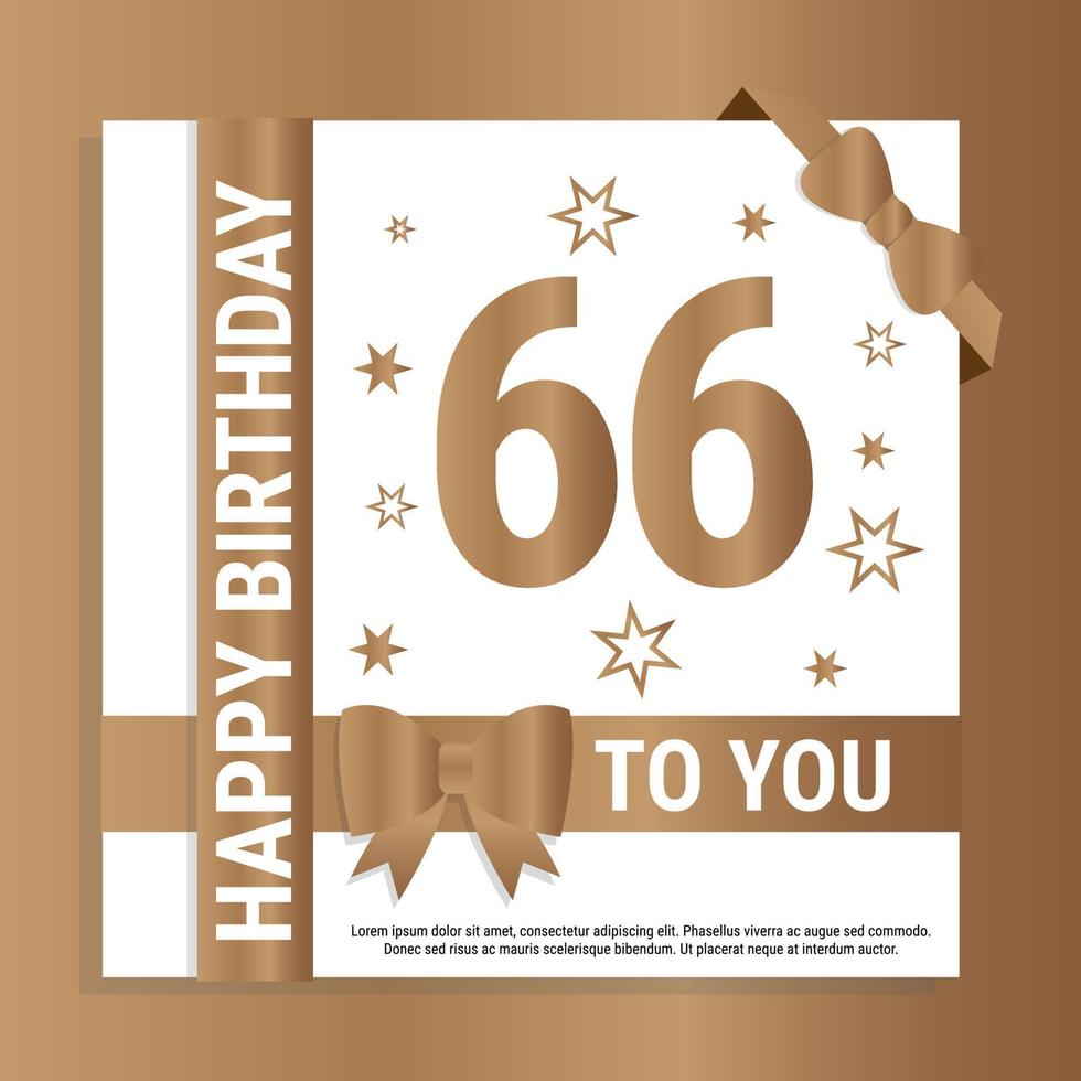 contento 66 ° compleanno. oro numeri e luccicante oro nastri. festivo sfondo. decorazione per festa evento, saluto carta e invito, design modello per compleanno celebrazione. eps10 vettore