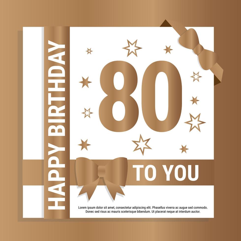 contento 80 ° compleanno. oro numeri e luccicante oro nastri. festivo sfondo. decorazione per festa evento, saluto carta e invito, design modello per compleanno celebrazione. eps10 vettore