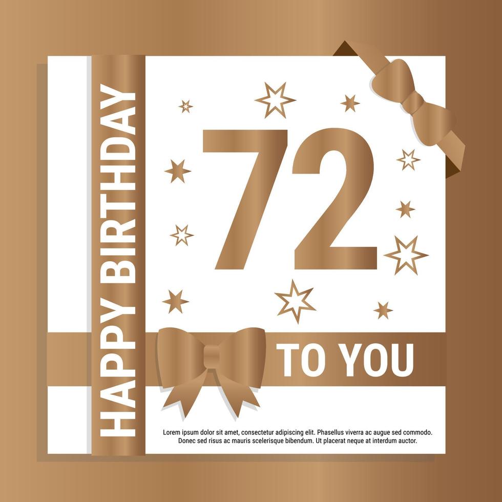 contento 72 ° compleanno. oro numeri e luccicante oro nastri. festivo sfondo. decorazione per festa evento, saluto carta e invito, design modello per compleanno celebrazione. eps10 vettore