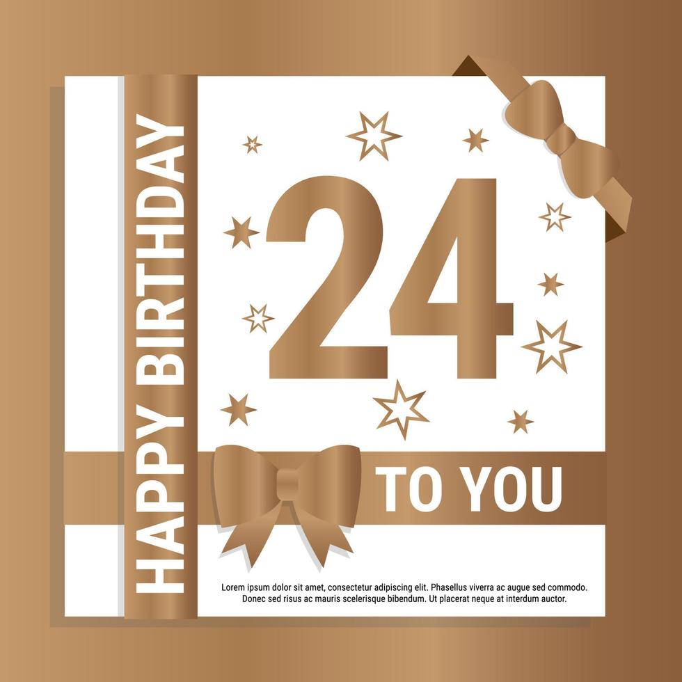 contento 24 compleanno. oro numeri e luccicante oro nastri. festivo sfondo. decorazione per festa evento, saluto carta e invito, design modello per compleanno celebrazione. eps10 vettore