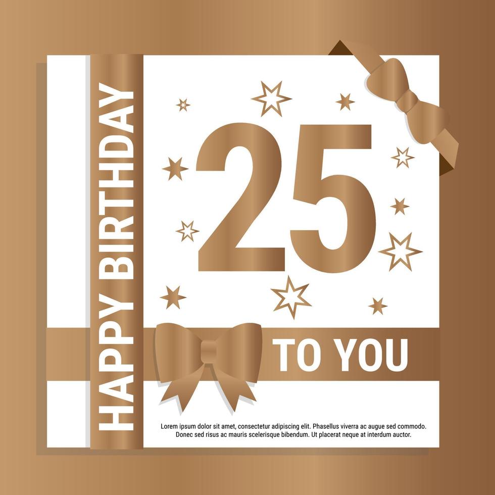 contento 25 compleanno. oro numeri e luccicante oro nastri. festivo sfondo. decorazione per festa evento, saluto carta e invito, design modello per compleanno celebrazione. eps10 vettore