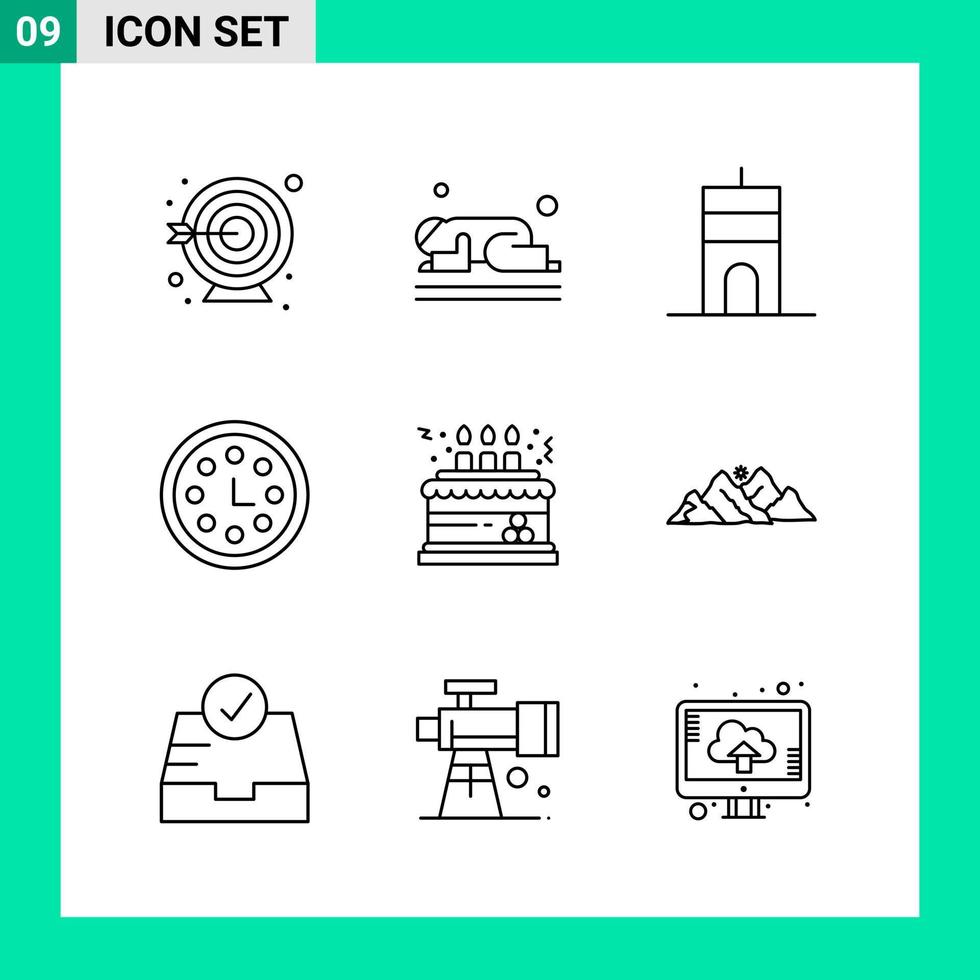 imballare di 9 linea stile icona impostato schema simboli per Stampa creativo segni isolato su bianca sfondo 9 icona impostato vettore