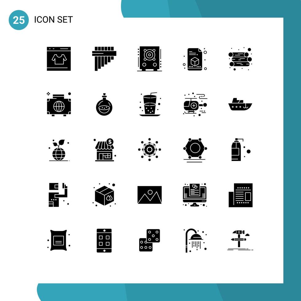 25 universale solido glifi impostato per ragnatela e mobile applicazioni legna energia Audio pagina stampante modificabile vettore design elementi