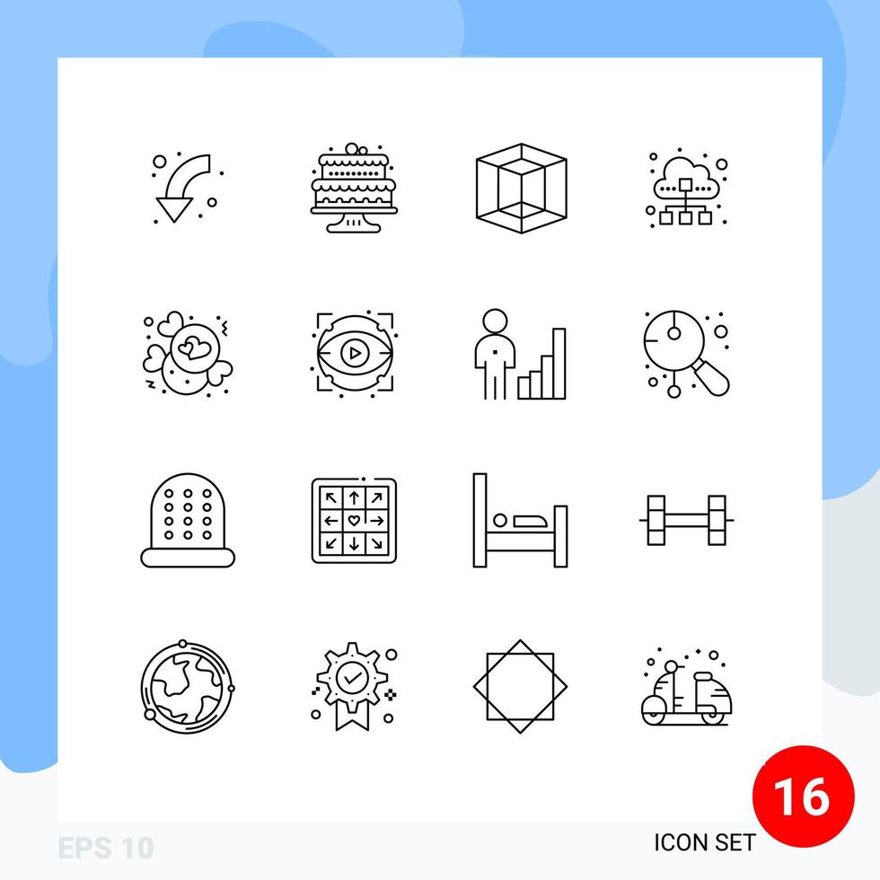 schema imballare di 16 universale simboli di caramella dati traffico torte tecnologia nube modificabile vettore design elementi