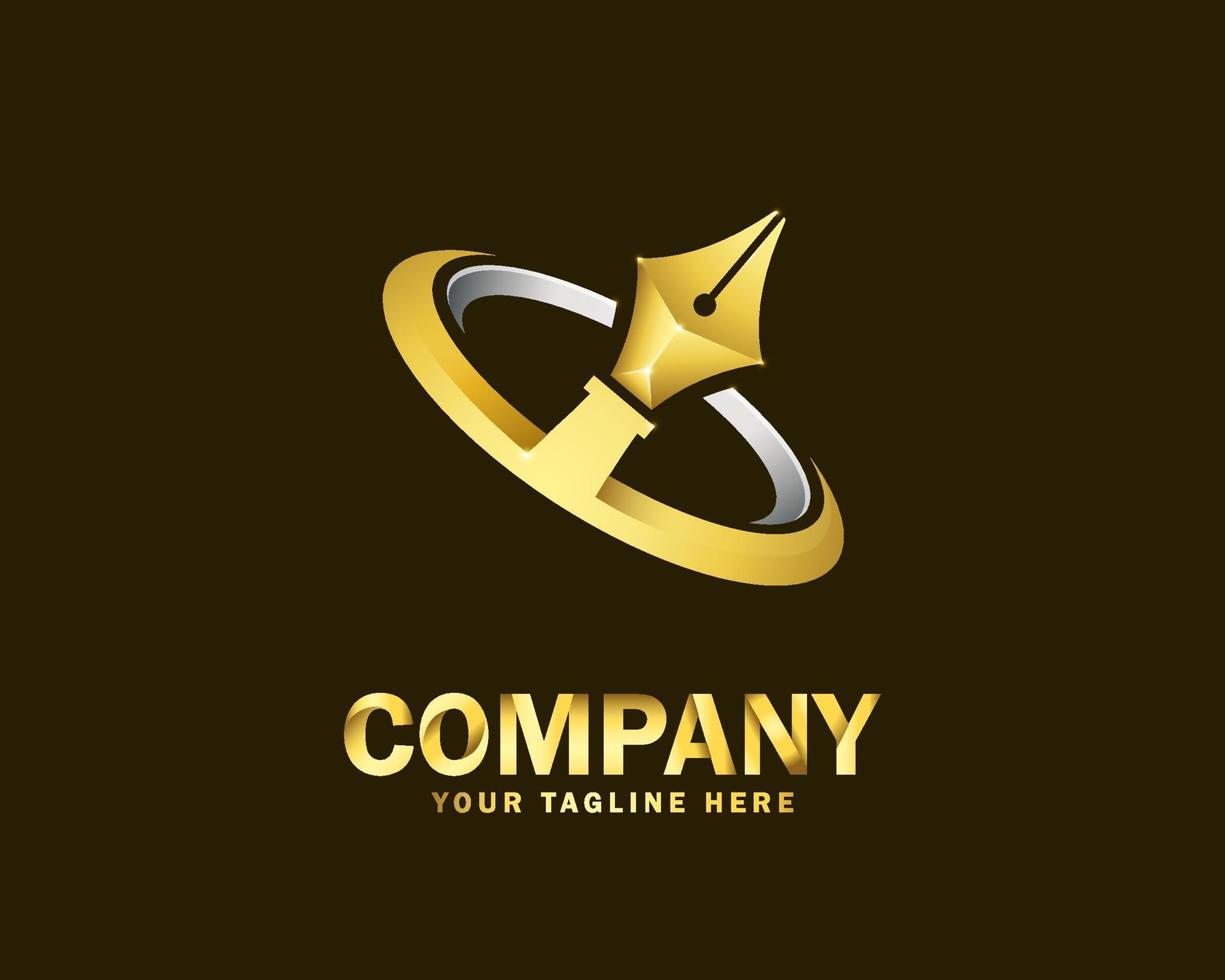 lusso oro penna creare logo design modello vettore