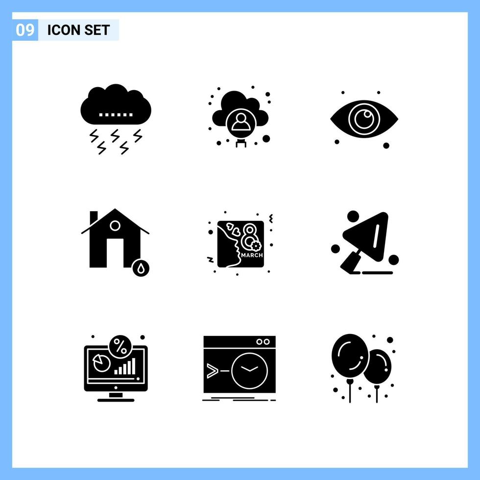 9 icone solido stile creativo glifo simboli nero solido icona cartello isolato su bianca sfondo vettore