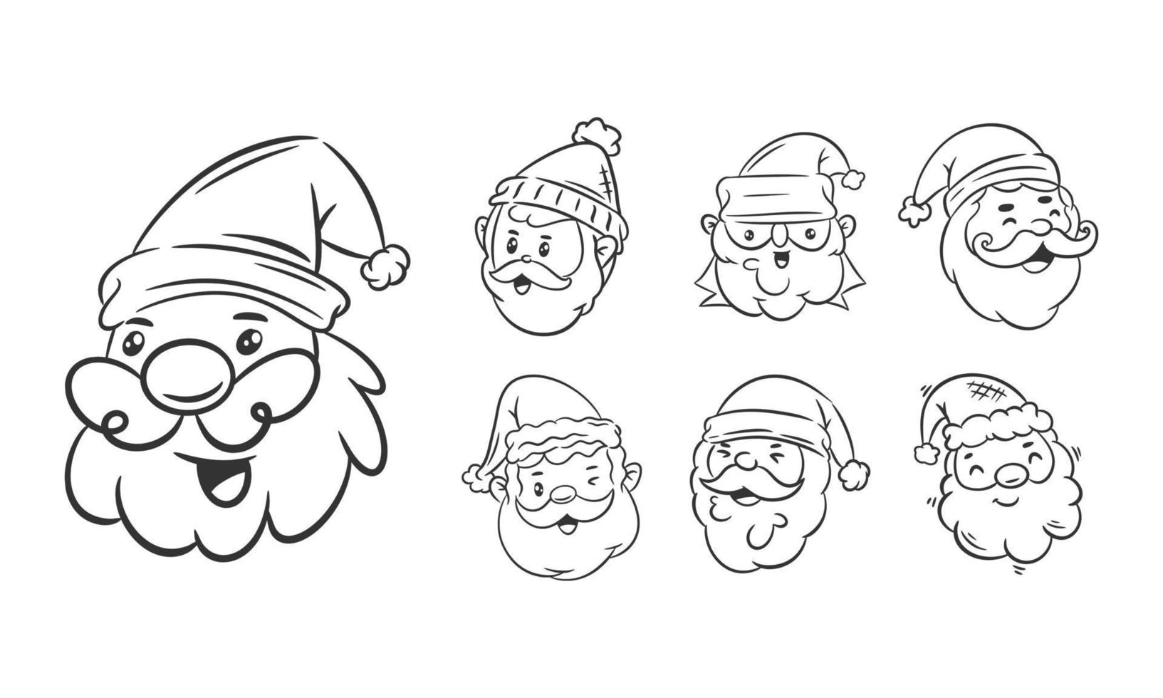 carino viso Santa Claus e cappelli mano disegnato colorazione vettore