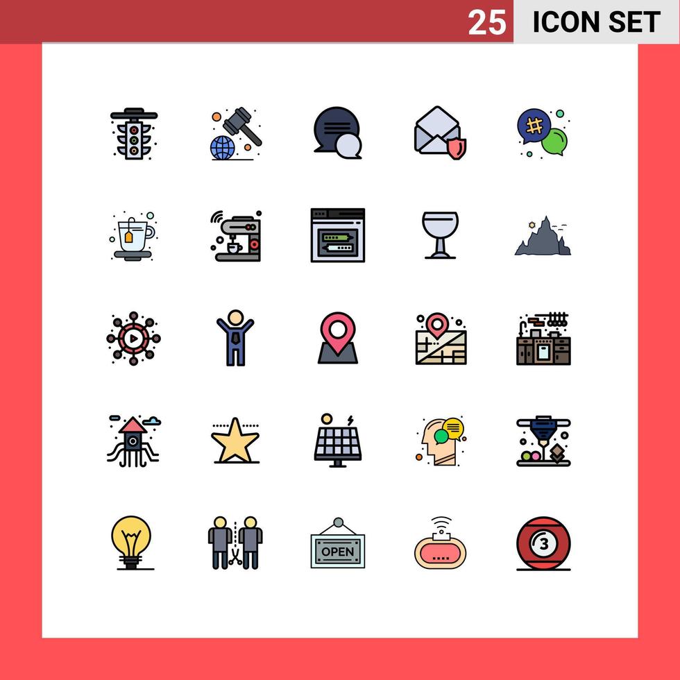 universale icona simboli gruppo di 25 moderno pieno linea piatto colori di e-mail hash etichetta Chiacchierare sicurezza posta modificabile vettore design elementi