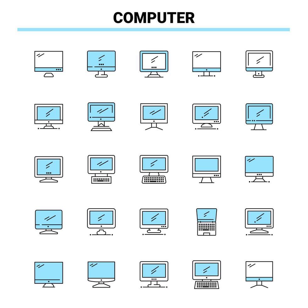 25 computer nero e blu icona impostato creativo icona design e logo modello vettore