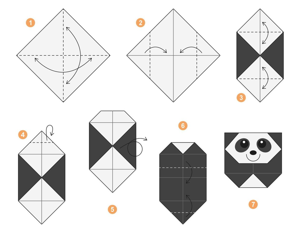 panda origami schema lezione in movimento modello. origami per bambini. passo di passo Come per rendere un' carino origami panda. vettore illustrazione.