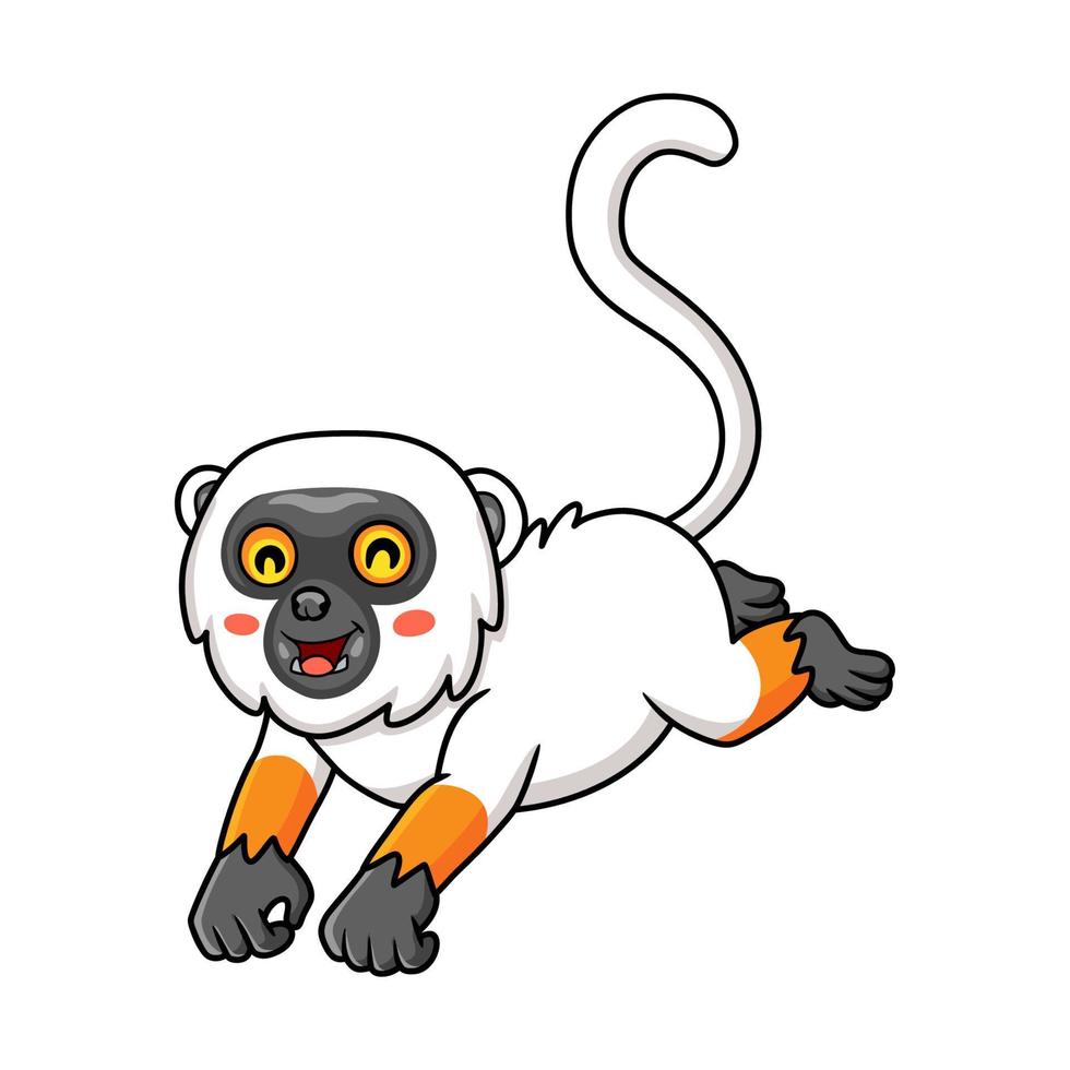 carino sifaka lemure scimmia cartone animato salto vettore