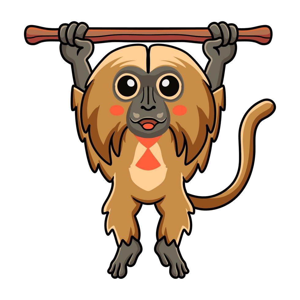carino poco gelada scimmia cartone animato sospeso su albero vettore