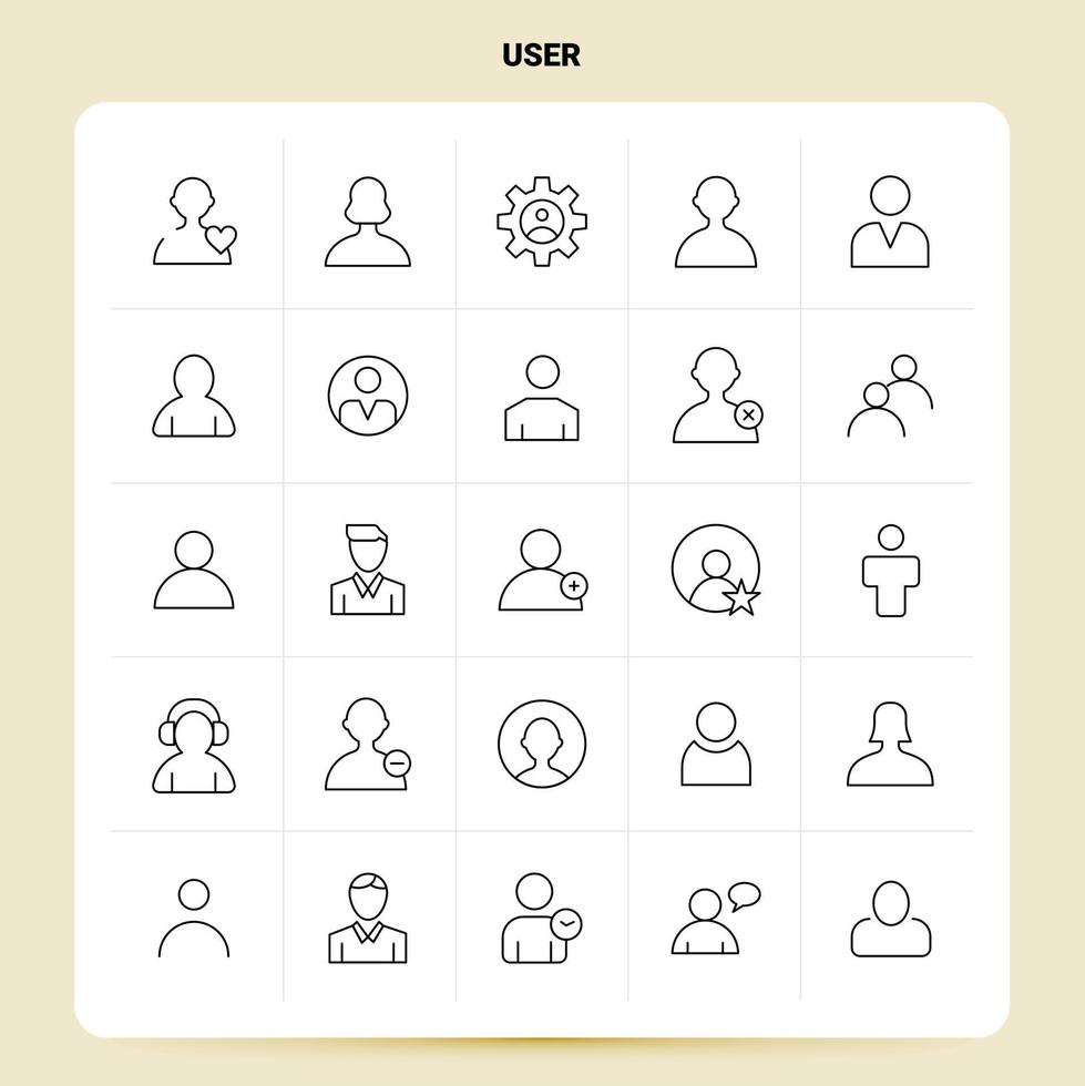 schema 25 utente icona impostato vettore linea stile design nero icone impostato lineare pittogramma imballare ragnatela e mobile attività commerciale idee design vettore illustrazione