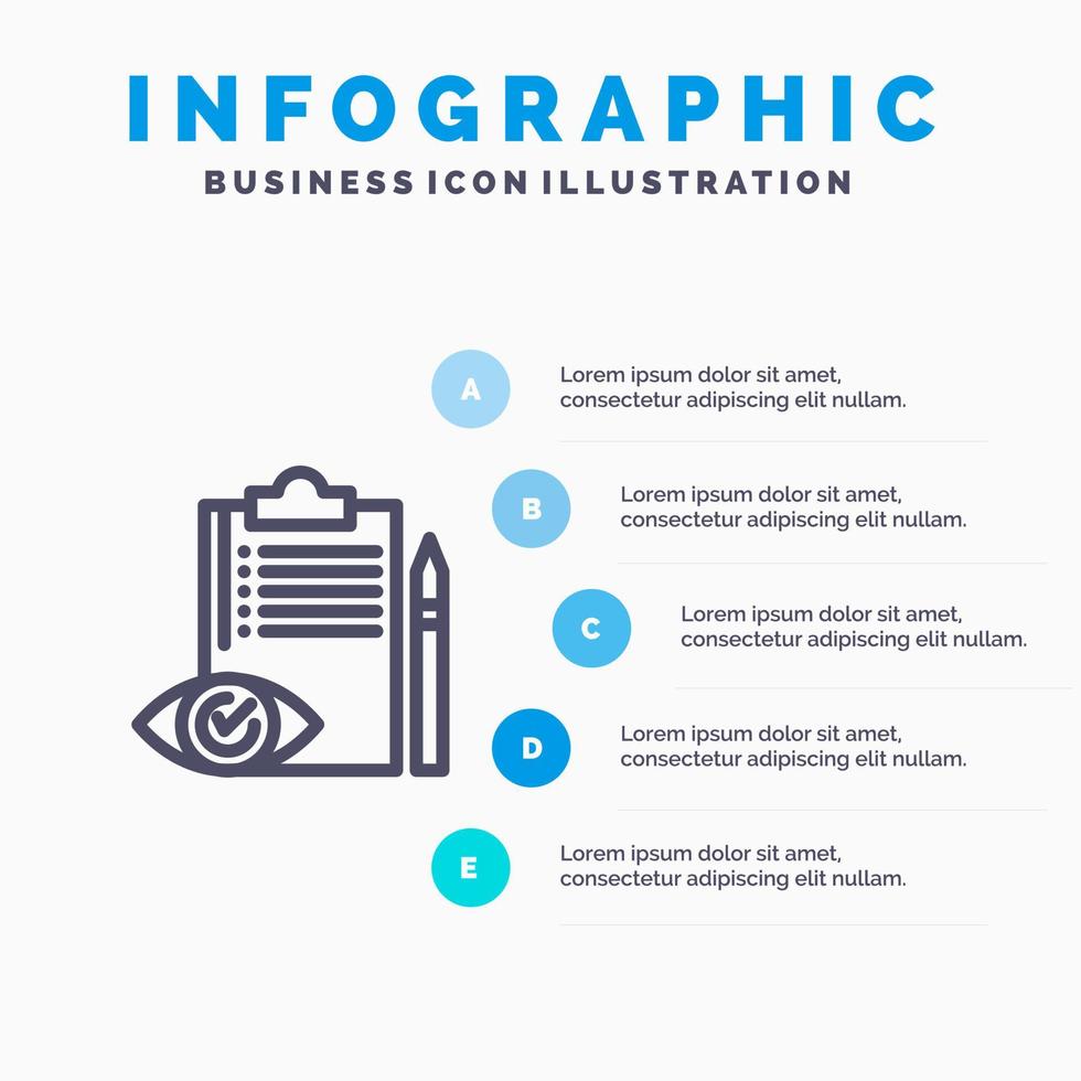 qualità controllo arretrato lista di controllo controllo Piano linea icona con 5 passaggi presentazione infografica sfondo vettore