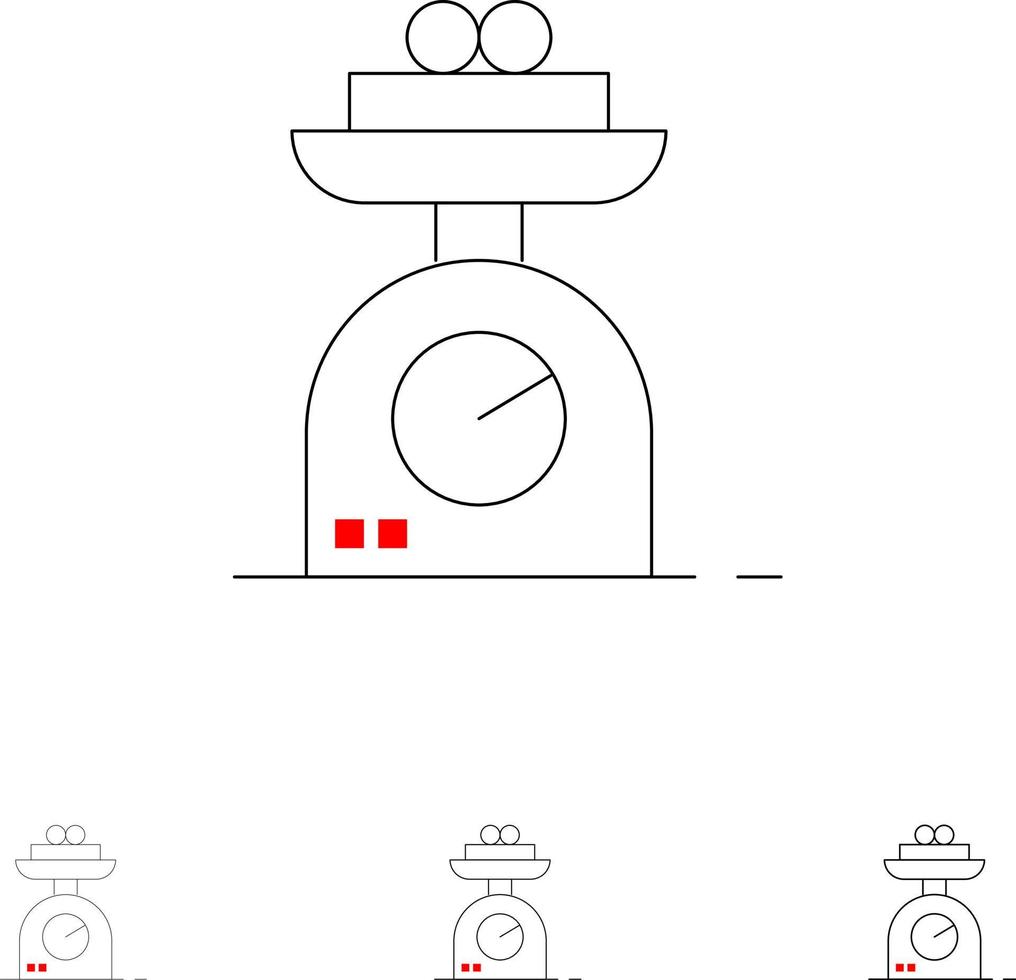 macchina scala pesatura peso grassetto e magro nero linea icona impostato vettore