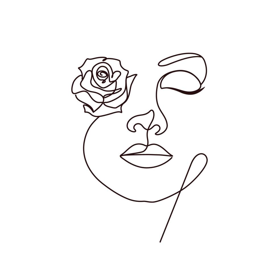 donna bellezza viso con fiori minimalista linea arte disegno vettore