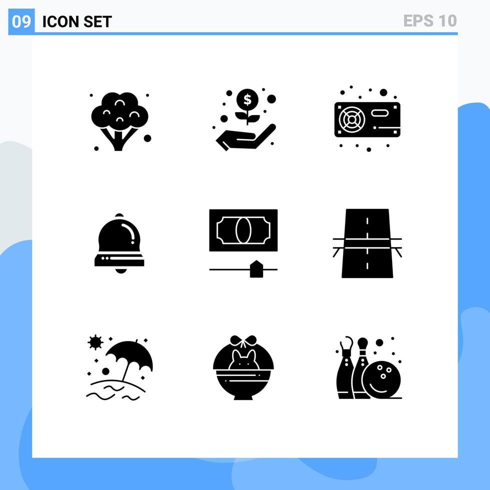 9 universale solido glifi impostato per ragnatela e mobile applicazioni i soldi denaro contante hardware Natale campana campane modificabile vettore design elementi