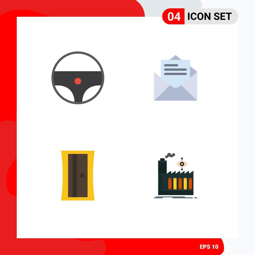 imballare di 4 moderno piatto icone segni e simboli per ragnatela Stampa media come come auto attrezzo e-mail testo fabbrica modificabile vettore design elementi