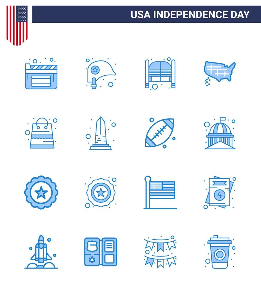16 Stati Uniti d'America blu imballare di indipendenza giorno segni e simboli di i soldi Stati Uniti d'America porte unito carta geografica modificabile Stati Uniti d'America giorno vettore design elementi