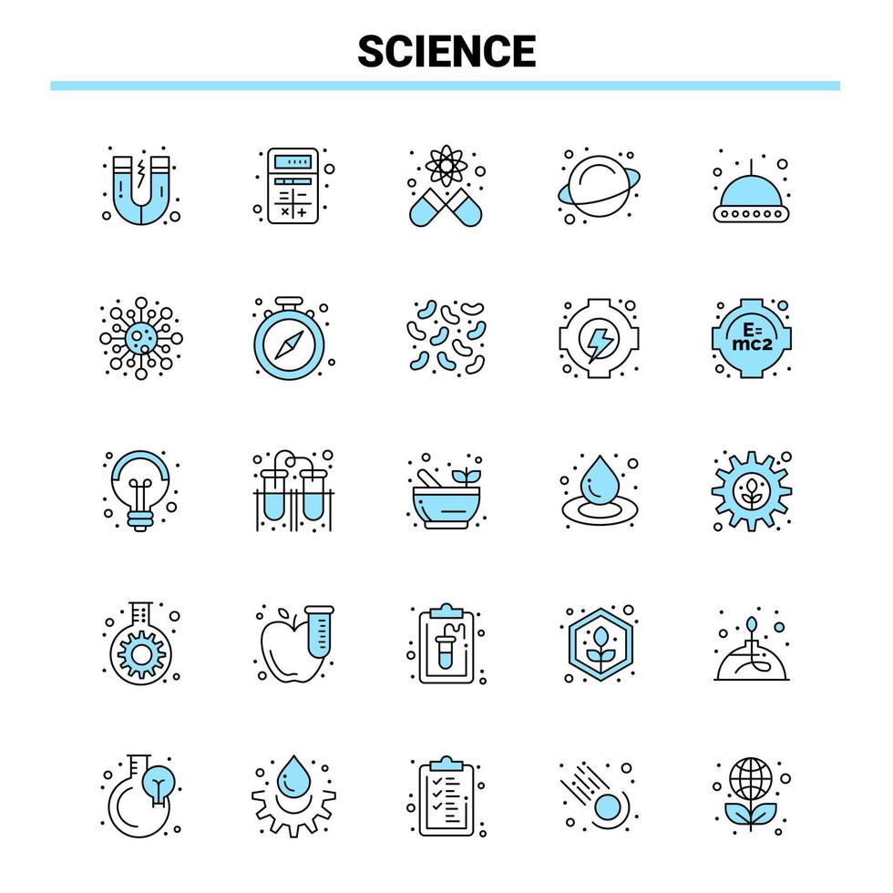 25 scienza nero e blu icona impostato creativo icona design e logo modello vettore