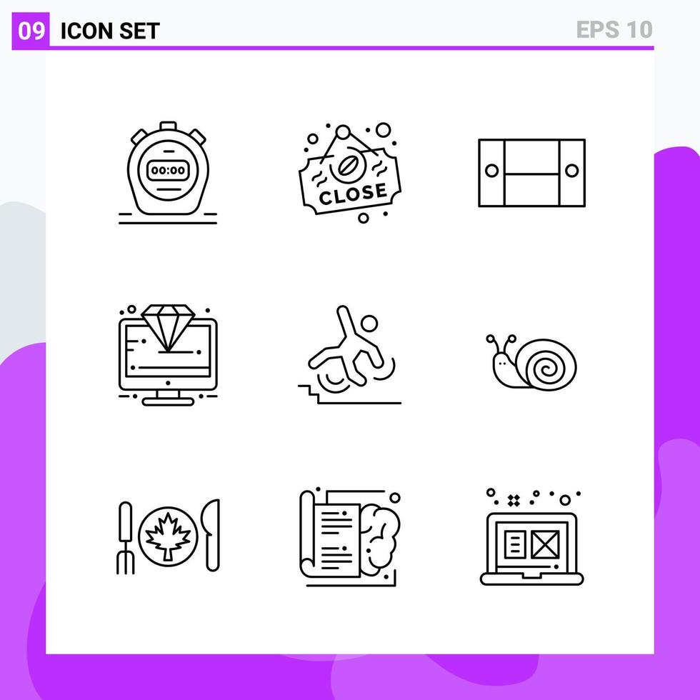 impostato di 9 icone nel linea stile creativo schema simboli per sito web design e mobile applicazioni semplice linea icona cartello isolato su bianca sfondo 9 icone vettore