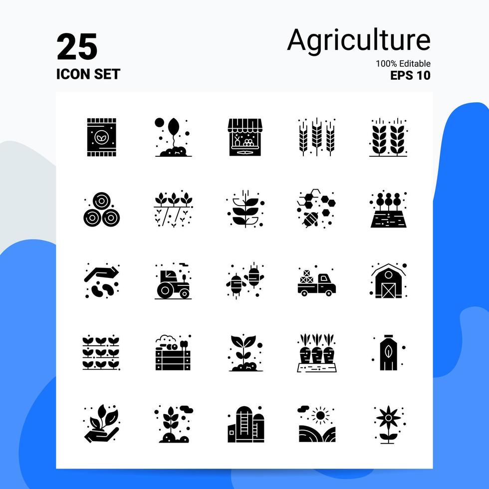 25 agricoltura icona impostato 100 modificabile eps 10 File attività commerciale logo concetto idee solido glifo icona design vettore