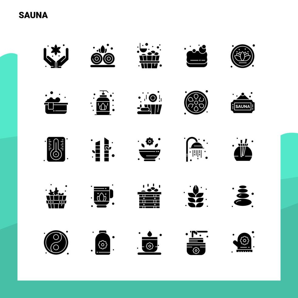 25 sauna icona impostato solido glifo icona vettore illustrazione modello per ragnatela e mobile idee per attività commerciale azienda