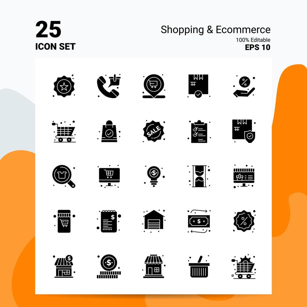 25 shopping e-commerce icona impostato 100 modificabile eps 10 File attività commerciale logo concetto idee solido glifo icona design vettore