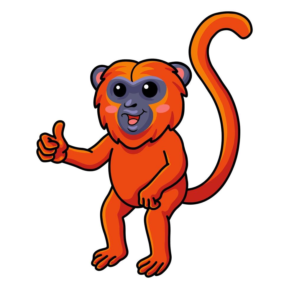 carino rosso urlatore scimmia cartone animato dando pollice su vettore
