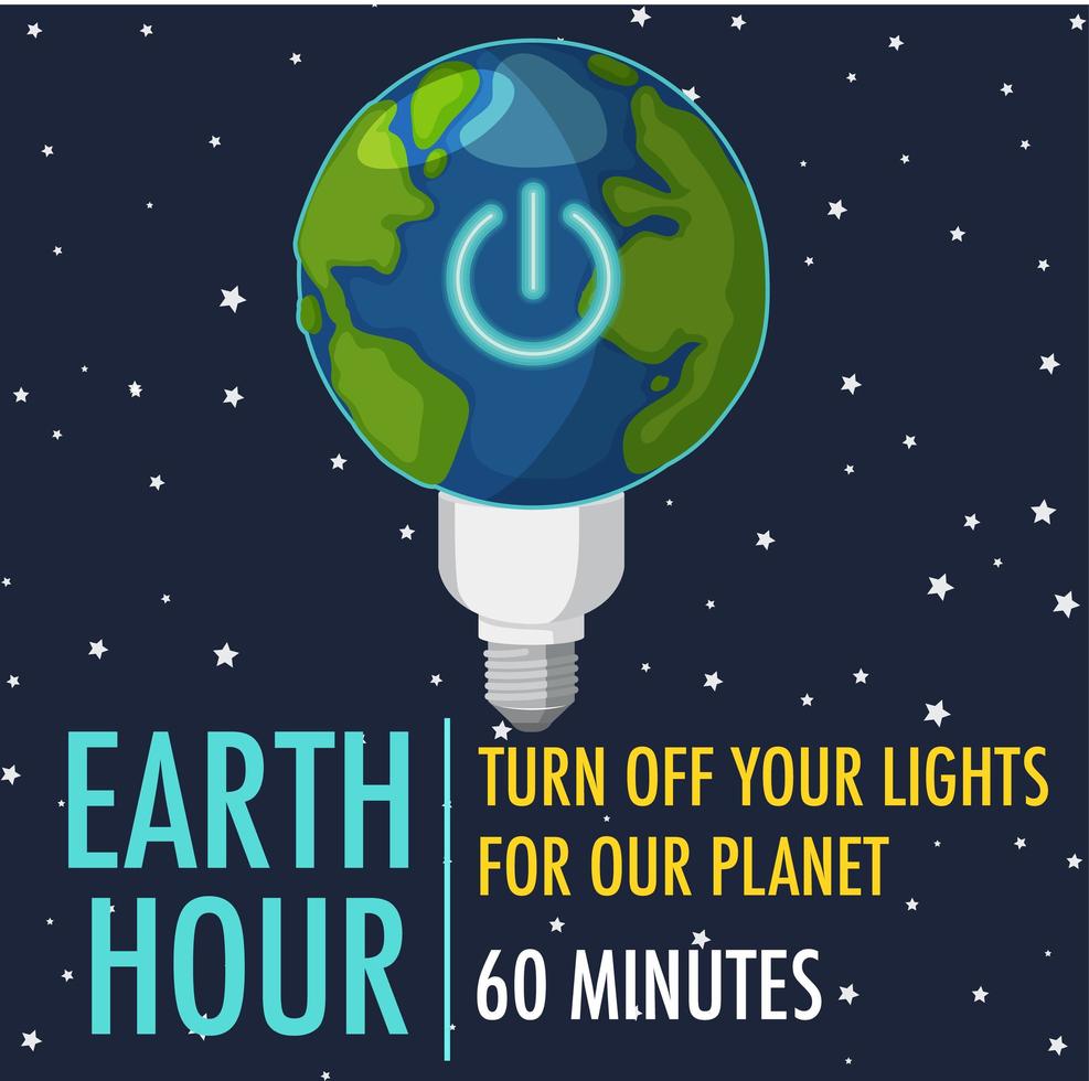 poster o banner della campagna dell'ora della terra spegni le luci per il nostro pianeta per 60 minuti vettore
