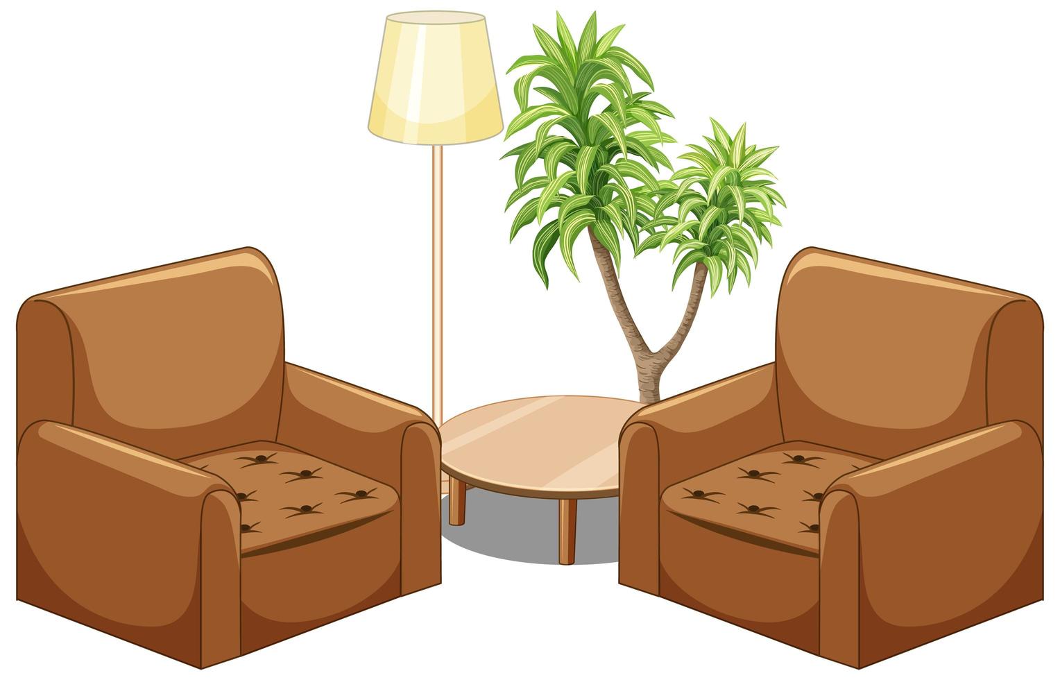 mobili divano marrone con lampada e albero isolato su sfondo bianco vettore