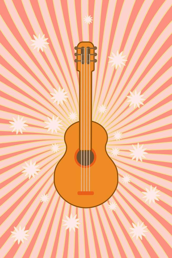 Groovy musica con retrò chitarra. hippie stile. Vintage ▾ arte design. musicale strumento. cartone animato. vettore illustrazione su un' gioviale sfondo.