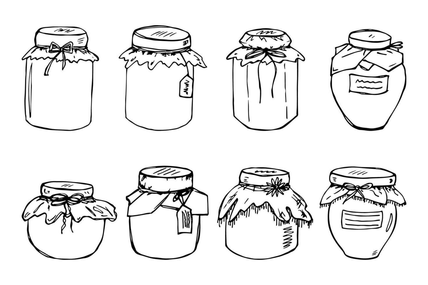 mano disegnato vaso di marmellata o miele clipart. salutare naturale biologico Prodotto scarabocchio impostare. vettore