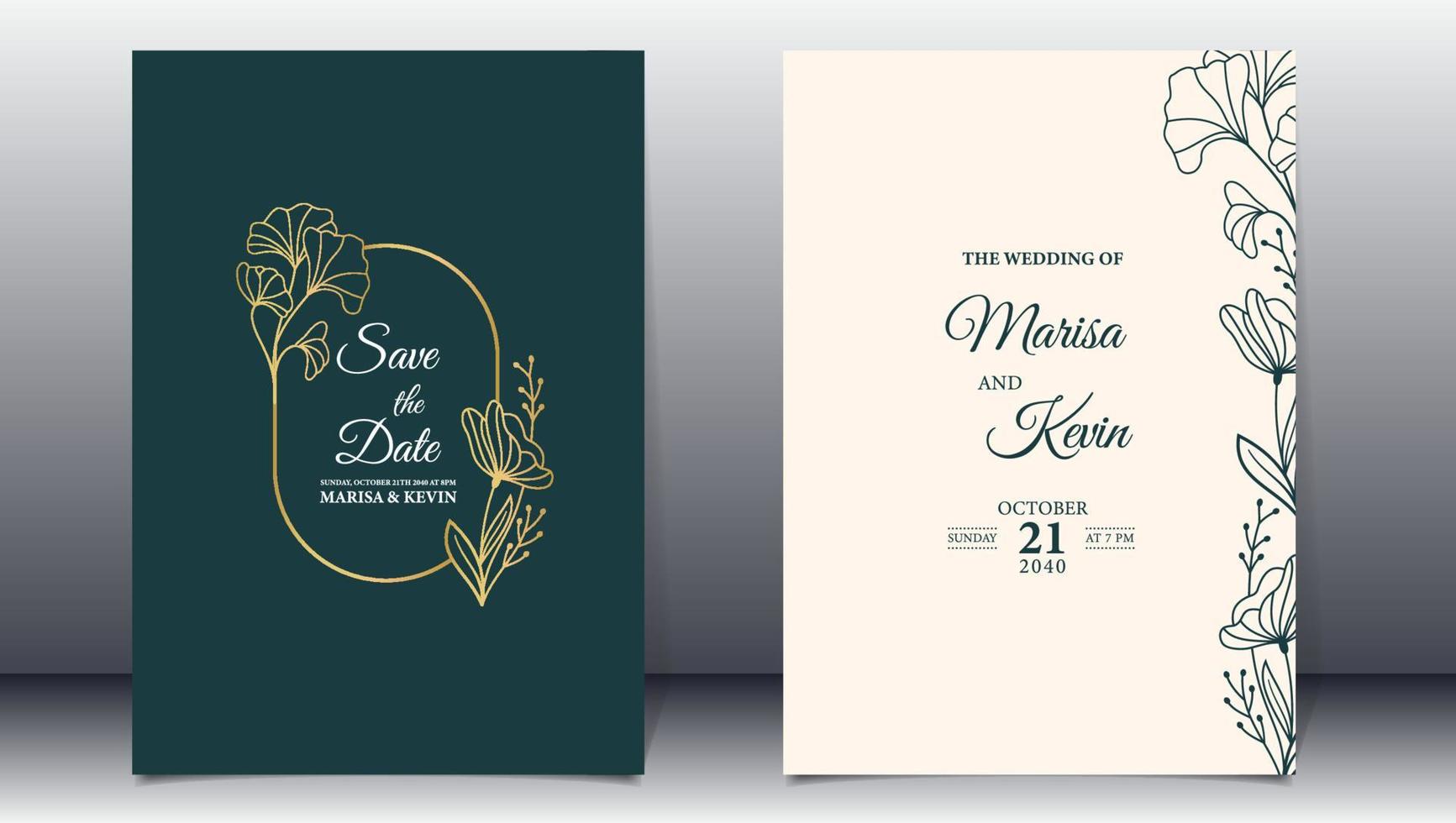 lusso nozze invito con oro linea stile minimalista floreale premio vettore