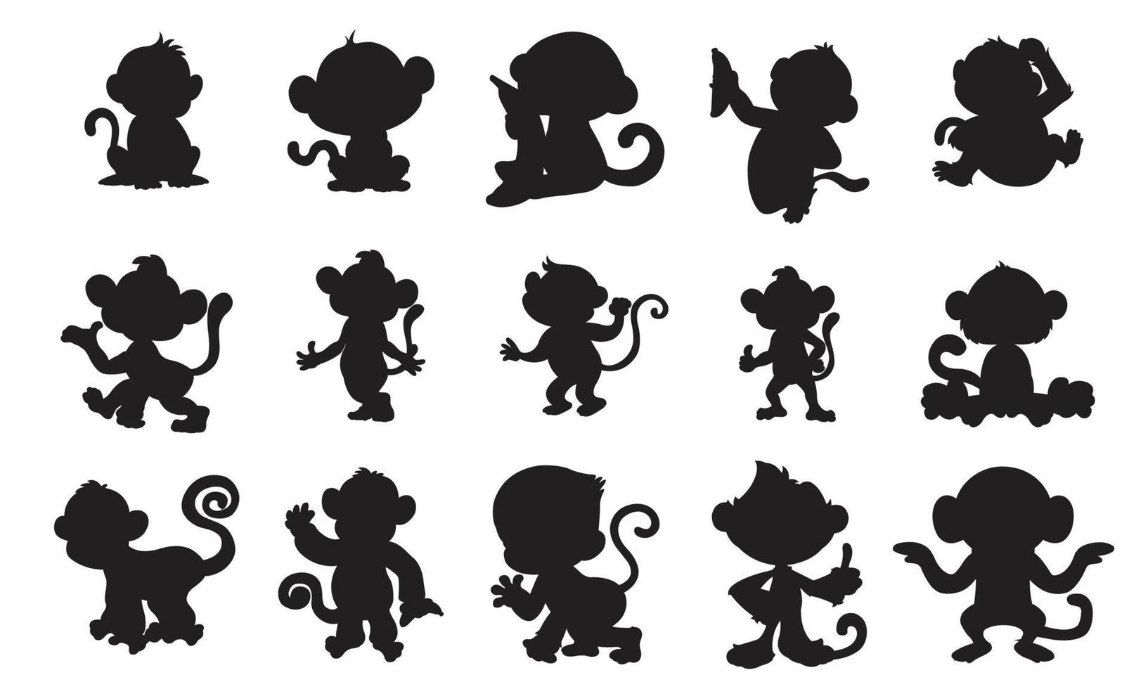 scimmia silhouette impostato illustrazione scimmie vettore collezione isolato su bianca sfondo nero animale silhouette impostato colorazione libro per bambini