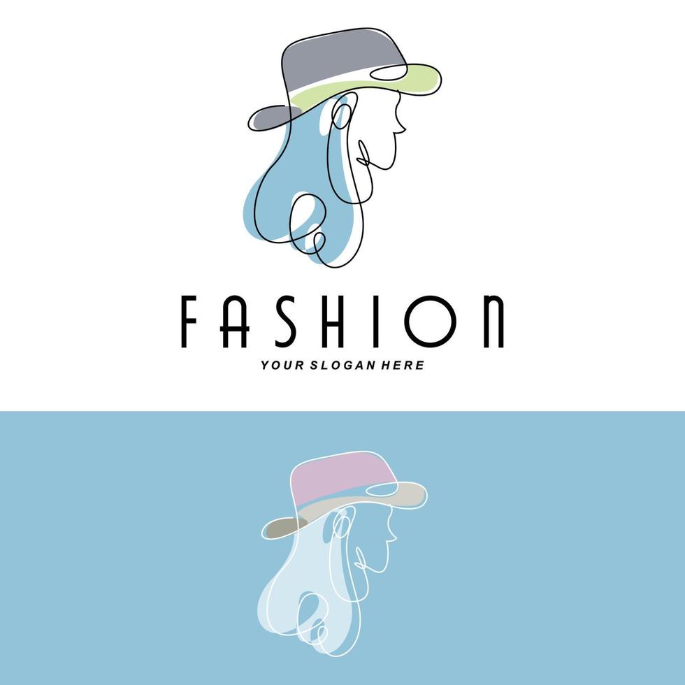 cappello da donna logo design illustrazione moda accessori di bellezza e cura del marchio del prodotto vettore