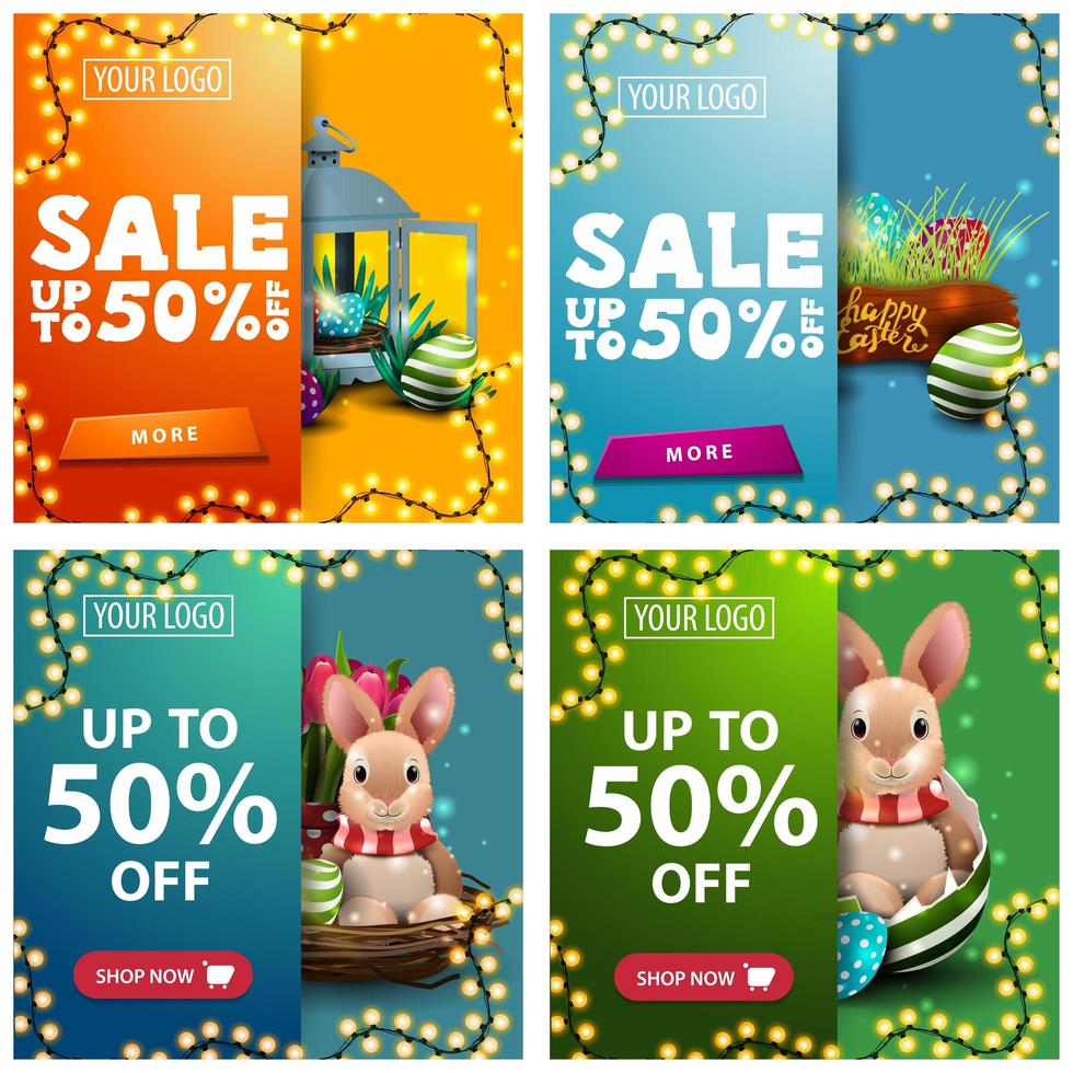 raccolta di banner di sconto con icone di Pasqua vettore