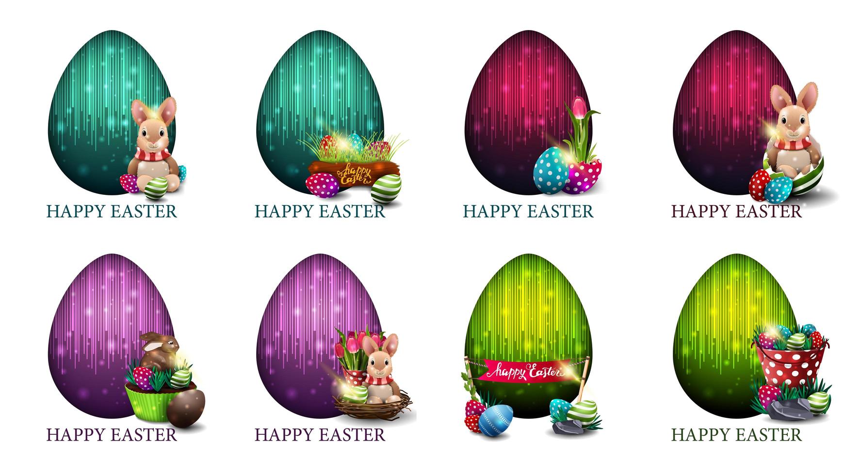 set di carte colorate luminose con icone di Pasqua vettore