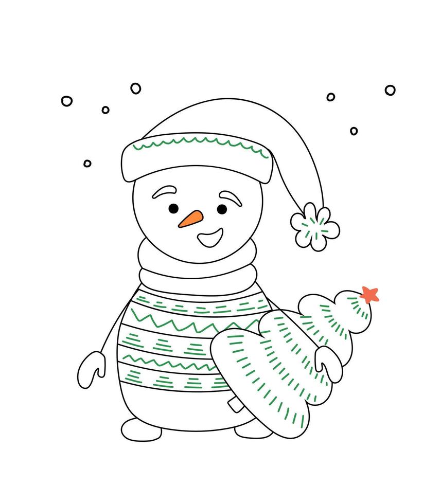 illustrazione di un' nero carino pupazzo di neve isolato su un' bianca sfondo per Natale decorazione vettore