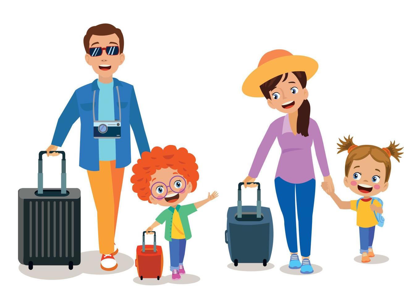 famiglia giro bandiera modello contento genitori e loro figlia in viaggio insieme vettore