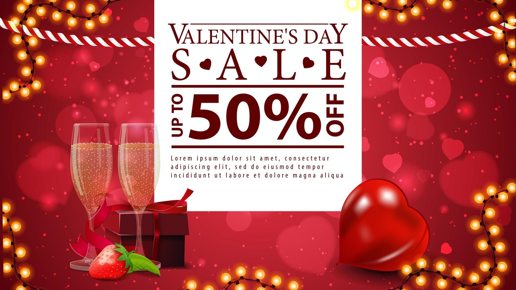 saldi di San Valentino, fino a 50 di sconto sul banner vettore