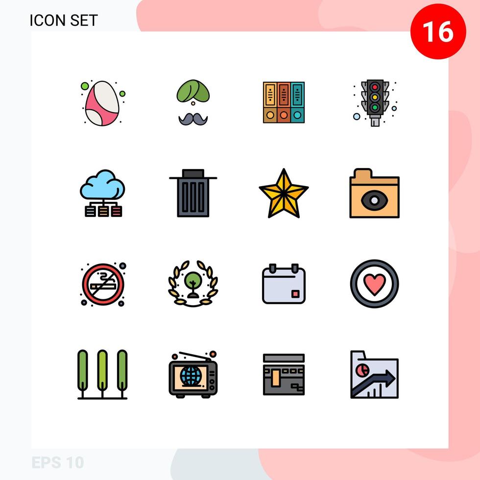 mobile interfaccia piatto colore pieno linea impostato di 16 pittogrammi di leggero documenti persone Banca dati archivio modificabile creativo vettore design elementi