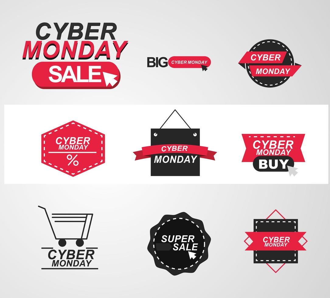 set di icone di vendita cyber lunedì vettore