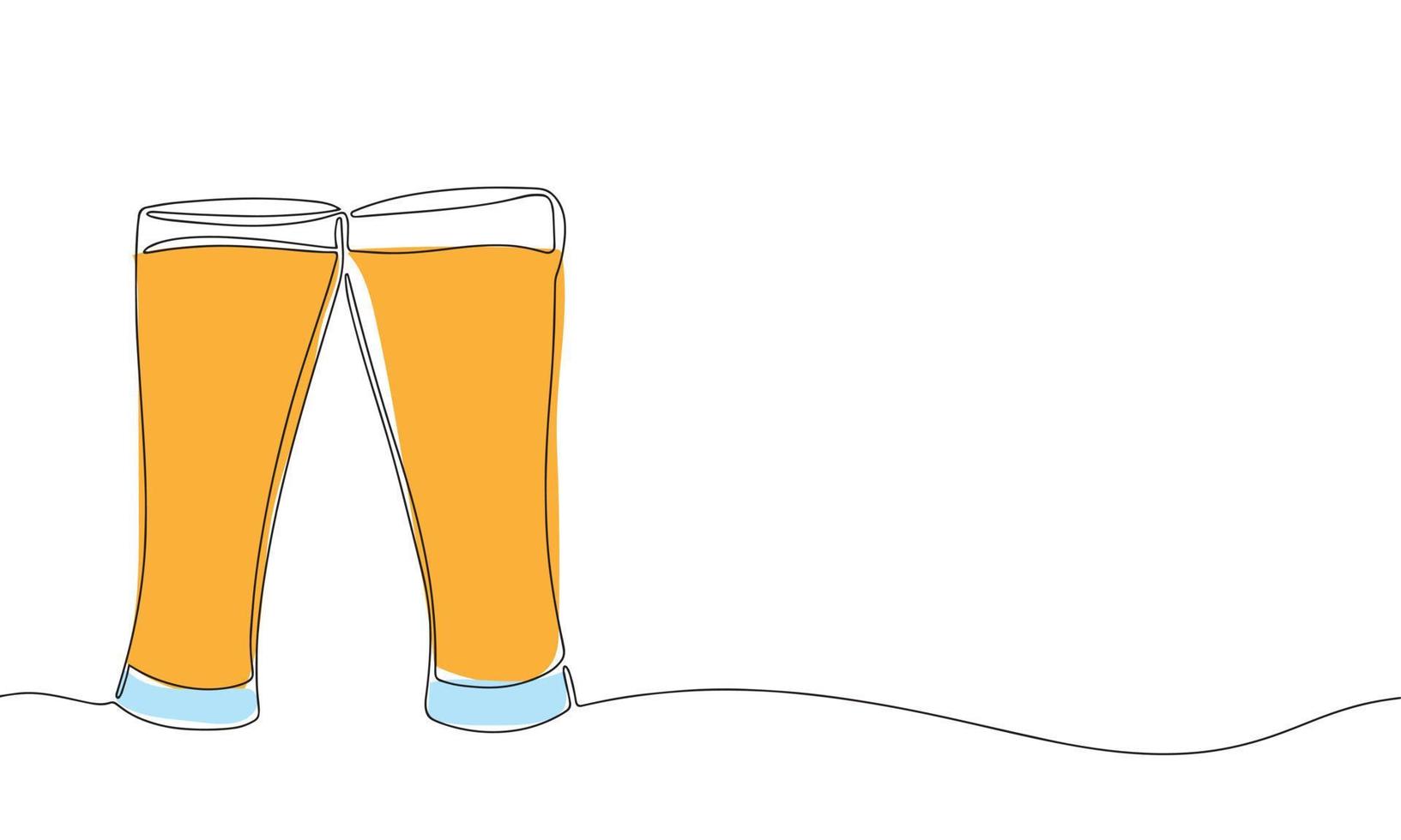 Due bicchiere di birra. mano disegnare linea arte schema linea continua. vettore illustrazione.