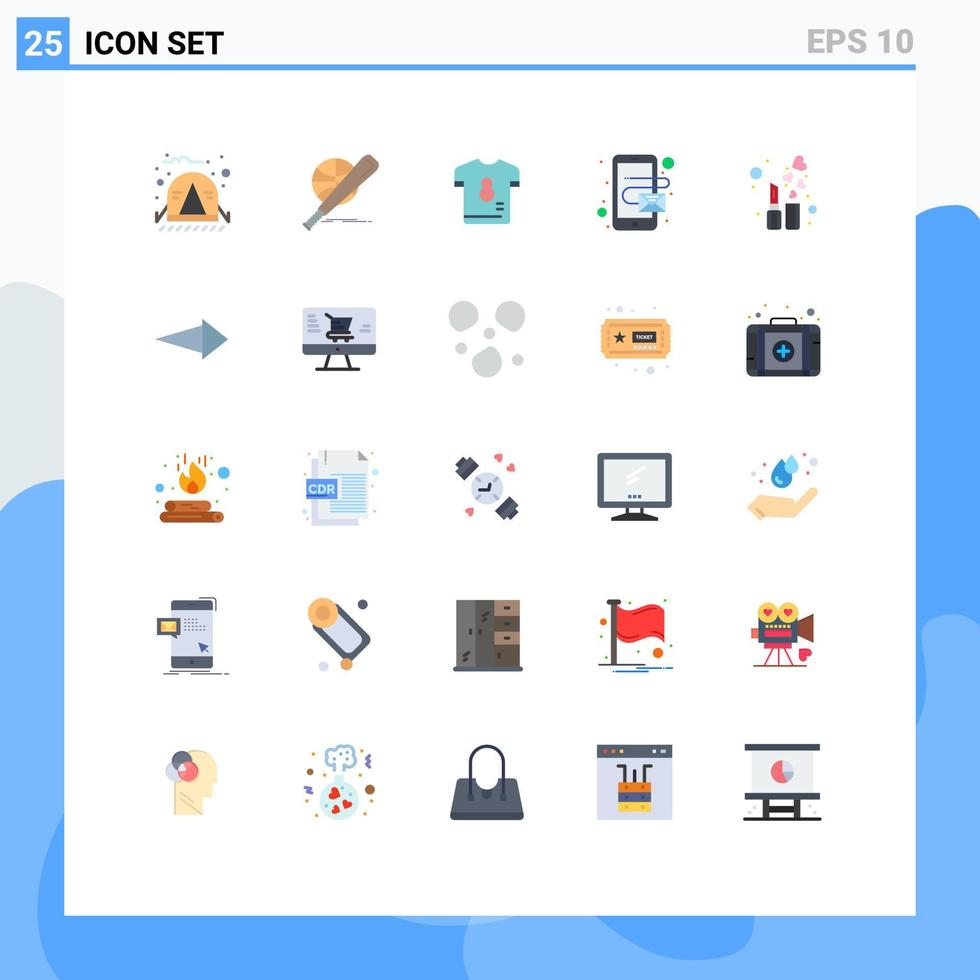 mobile interfaccia piatto colore impostato di 25 pittogrammi di bellezza e-mail divertimento indirizzo camicia modificabile vettore design elementi