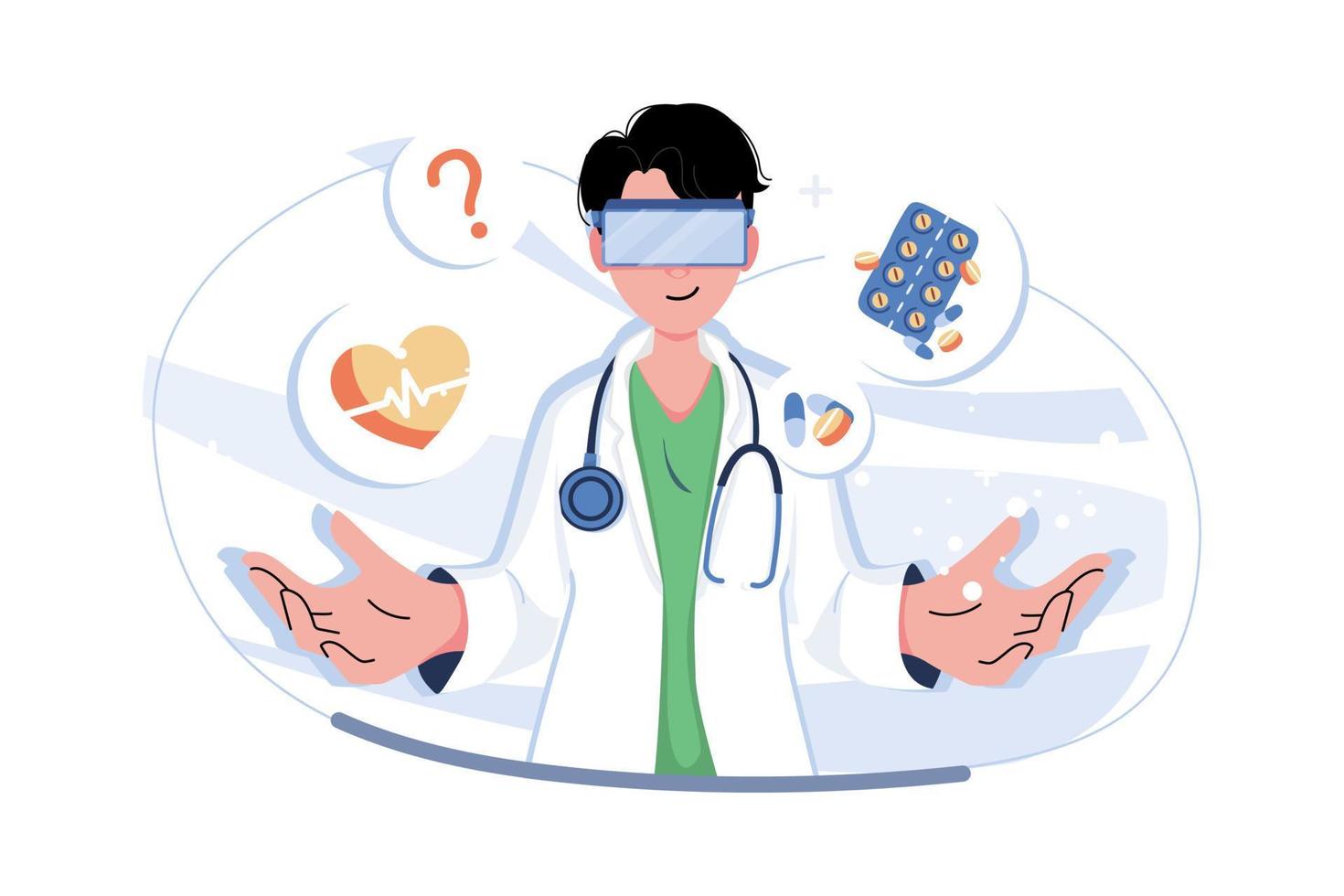 medico che studia medicina usando vr vettore