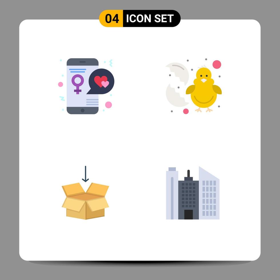 imballare di 4 creativo piatto icone di App scatola amante pollo spedizione modificabile vettore design elementi