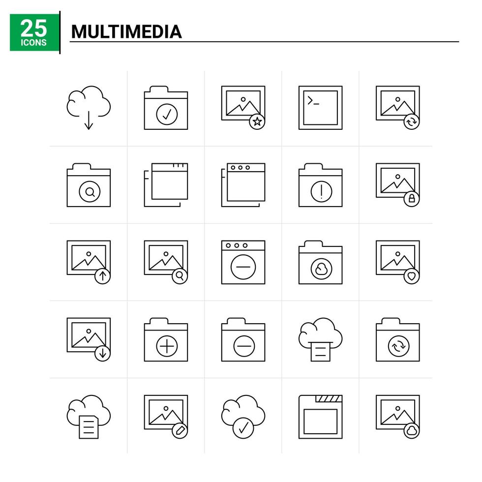 25 multimedia icona impostare. vettore sfondo