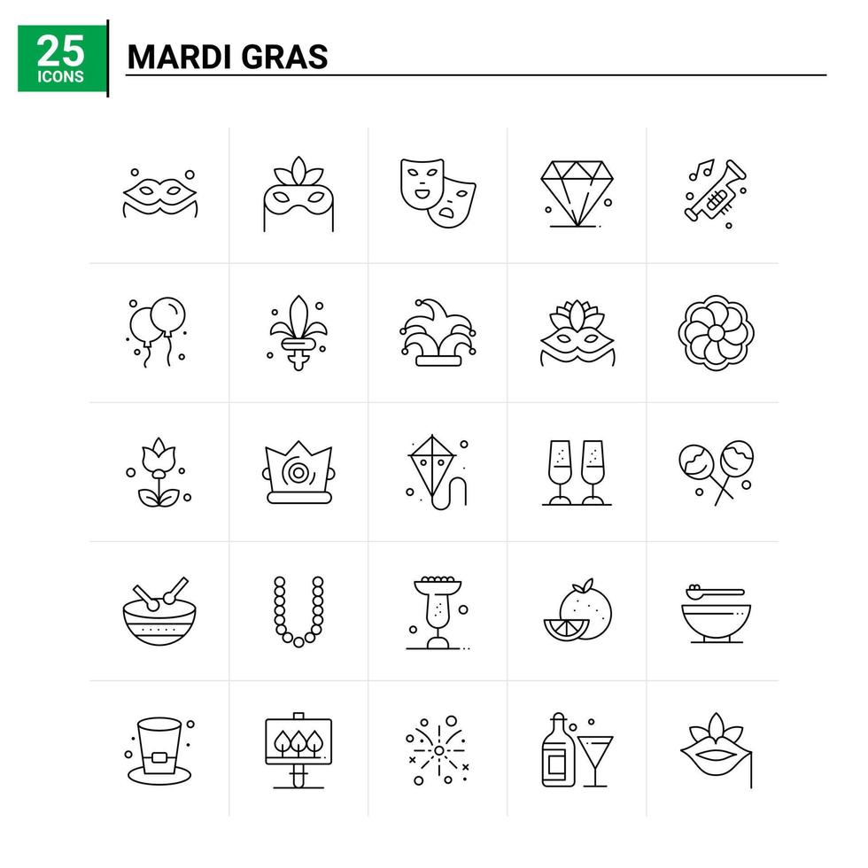 25 mardi gras icona impostare. vettore sfondo